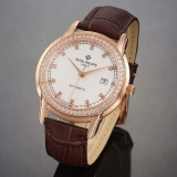 高仿手表 百达翡丽自动机械腕表 18K玫瑰金手表 白面钻刻度 透底 镶钻款