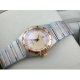 欧米茄星座系列女士手表 包18K玫瑰金钢带罗马外壳两针钻石刻度金色太阳纹路面面瑞士石英女表