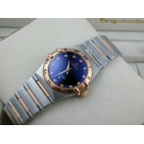 欧米茄星座系列女士手表 包18K玫瑰金钢带罗马外壳两针钻石刻度黑面瑞士石英女表