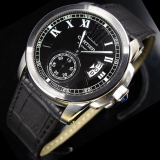 卡地亚手表 真皮表带独立小秒3日历两针半 男士瑞士原装机芯 香港组装