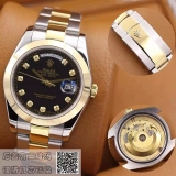 劳力士(ROLEX)星期日历型 间金镶钻 黑盘 18K金 男士自动机械表手表 高端男士腕表