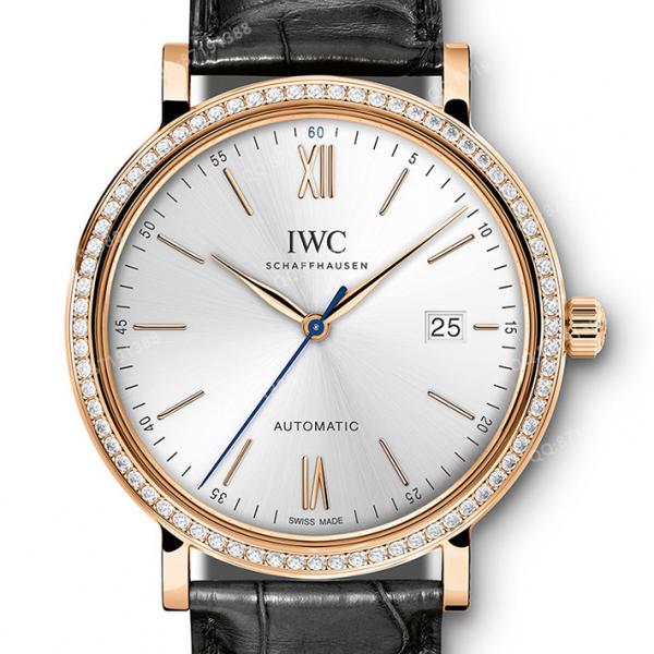 万国IWC 柏涛菲诺系列 IW356515 18K玫瑰金 镶钻 蓝针 男士自动机械手表