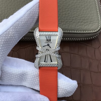 卡地亚高仿机械表 V6卡地亚CARTIER LIBRE系列WJ306014腕表 橙色绢丝带 女士石英手表