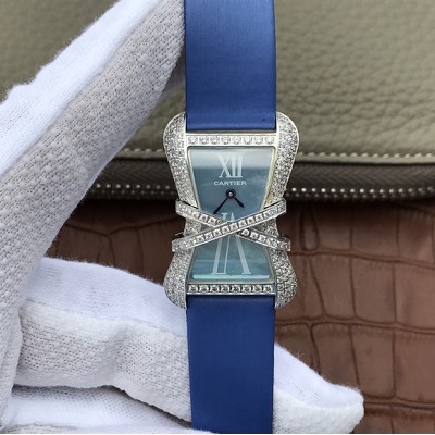 卡地亚1比1高仿能有多少钱 V6卡地亚CARTIER LIBRE系列WJ306014腕表 蓝色绢丝带 女士石英手表