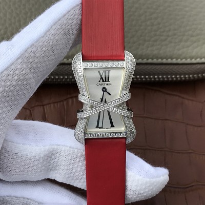 高仿卡地亚女表一比一 V6卡地亚CARTIER LIBRE系列WJ306014腕表 红色绢丝带 女士石英手表