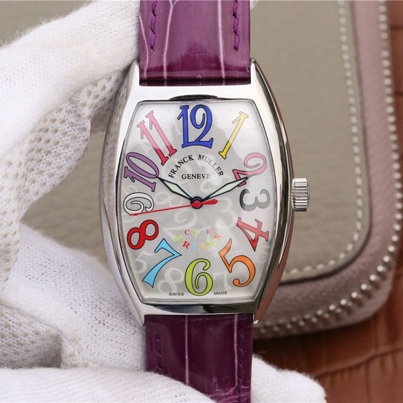 精仿法兰克穆勒手表1:1 高仿复刻法兰克穆勒18k铂金多彩数字表盘 女士机械手表