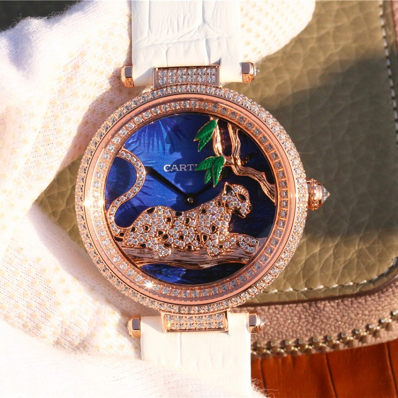 卡地亚仿手表 精仿复刻卡地亚创意宝石系列玫瑰金镶钻石英女士腕表