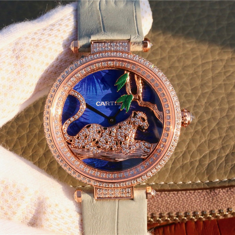 卡地亚高仿 高仿复刻卡地亚创意宝石系列18K包玫瑰金石英女士腕表
