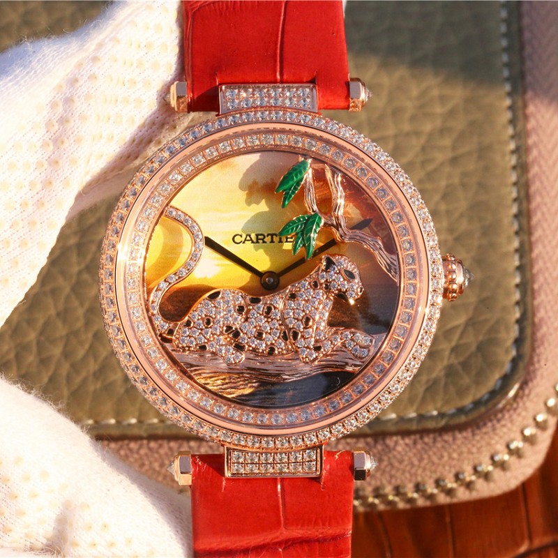 高仿卡地亚表 高仿复刻卡地亚创意宝石系列18K包玫瑰金 女士石英腕表
