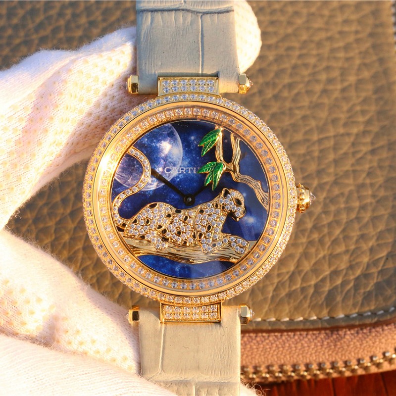 超高仿卡地亚表 高仿复刻卡地亚创意宝石系列18K包金 女士石英腕表