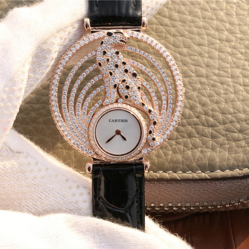 卡地亚高仿表 精仿卡地亚925纯银+玫瑰金打造猎豹装饰腕表