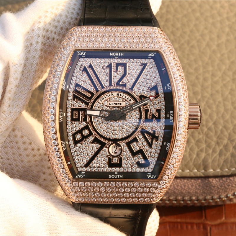 高仿法兰穆表 高仿法穆兰vanguard系列18K包玫瑰金镶钻 男士手表