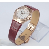 瑞士名表 欧米茄星座双鹰系列镶钻18K玫瑰隐标面金女士石英手表 瑞士原装机芯