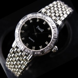 瑞士伯爵Piaget手表 满天星系列镶钻奢华316精钢钻石刻度两针黑面精简女表 女士手表