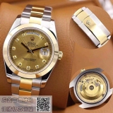 劳力士(ROLEX)星期日历型 间金镶钻 金盘 18K金 男士自动机械表手表 高端男士腕表