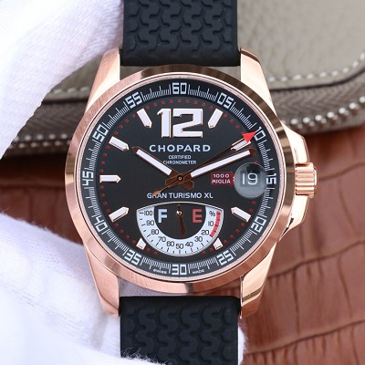 精仿萧邦手表价格 赛车经典系列 18K包玫瑰金 黑盘 男士自动机械腕表