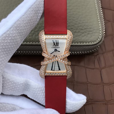 卡地亚一比一精仿女士手表 V6卡地亚CARTIER LIBRE系列WJ306014腕表 红色绢丝带 女士石英手表