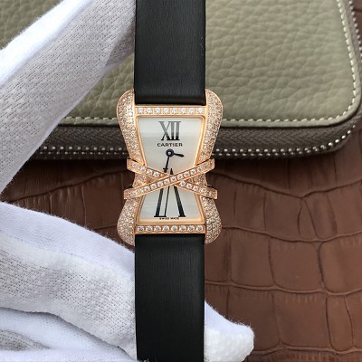 卡地亚手表aaa级是真品还是仿品 V6卡地亚CARTIER LIBRE系列WJ306014腕表 黑色绢丝带 女士石英手表