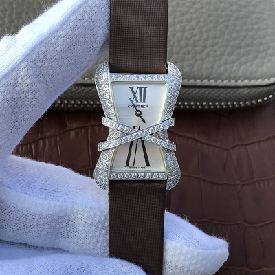 卡地亚手表超精仿 V6卡地亚CARTIER LIBRE系列WJ306014腕表 棕色绢丝带 女士石英手表