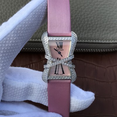 卡地亚女士仿真手表 V6卡地亚CARTIER LIBRE系列WJ306014腕表 粉色绢丝带 女士石英手表