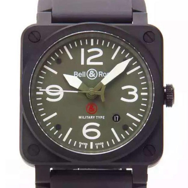 高仿柏莱士手表和图片 精仿新款柏莱士AVIATION系列BR03-92 男士黑色方型表 黑壳绿盘白针