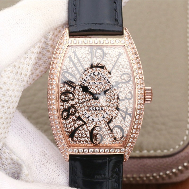 法兰克穆勒精仿一比一 高仿复刻法兰克穆勒18K包玫瑰金黑色表带 女士机械手表