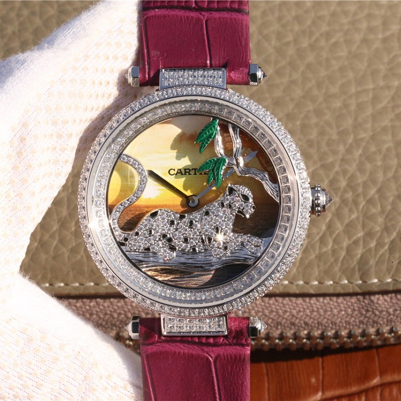卡地亚仿表 高仿复刻卡地亚创意宝石系列白金镶钻石英女士腕表