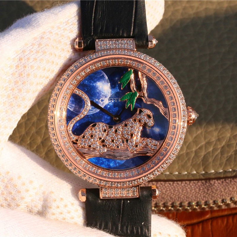 卡地亚仿品 精仿复刻卡地亚创意宝石系列玫瑰金镶钻石英女士腕表