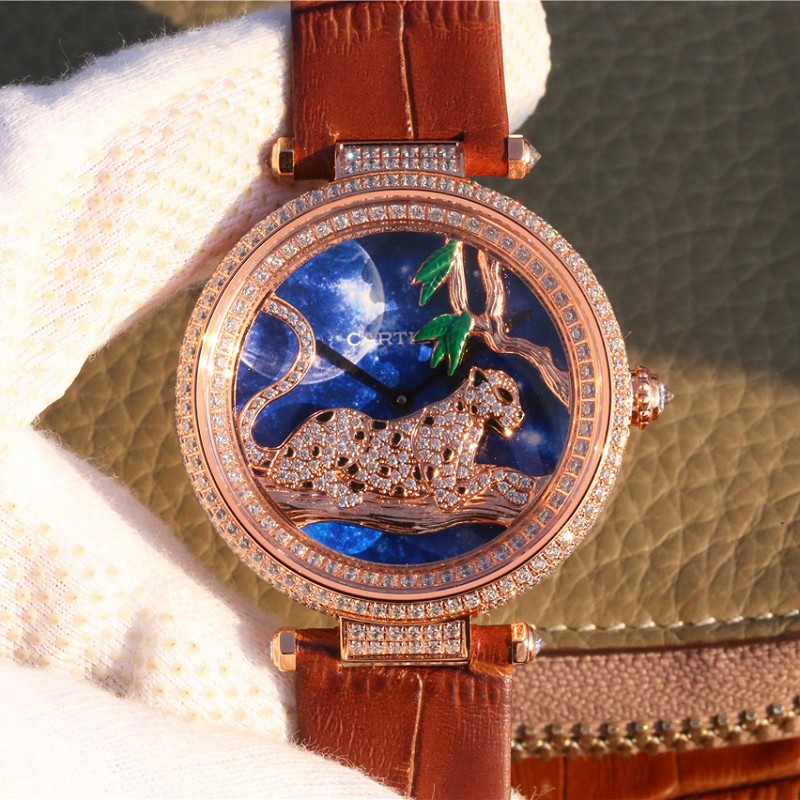 卡地亚仿版 精仿复刻卡地亚创意宝石系列玫瑰金镶钻石英女士腕表