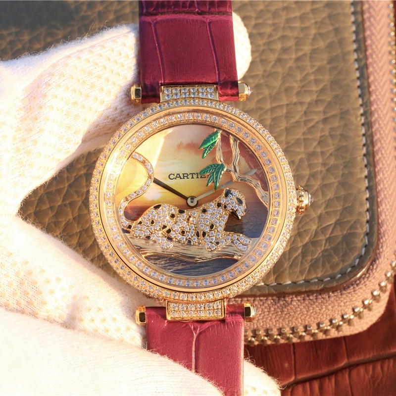 卡地亚手表精仿 精仿复刻卡地亚创意宝石系列18K包金 女士石英腕表
