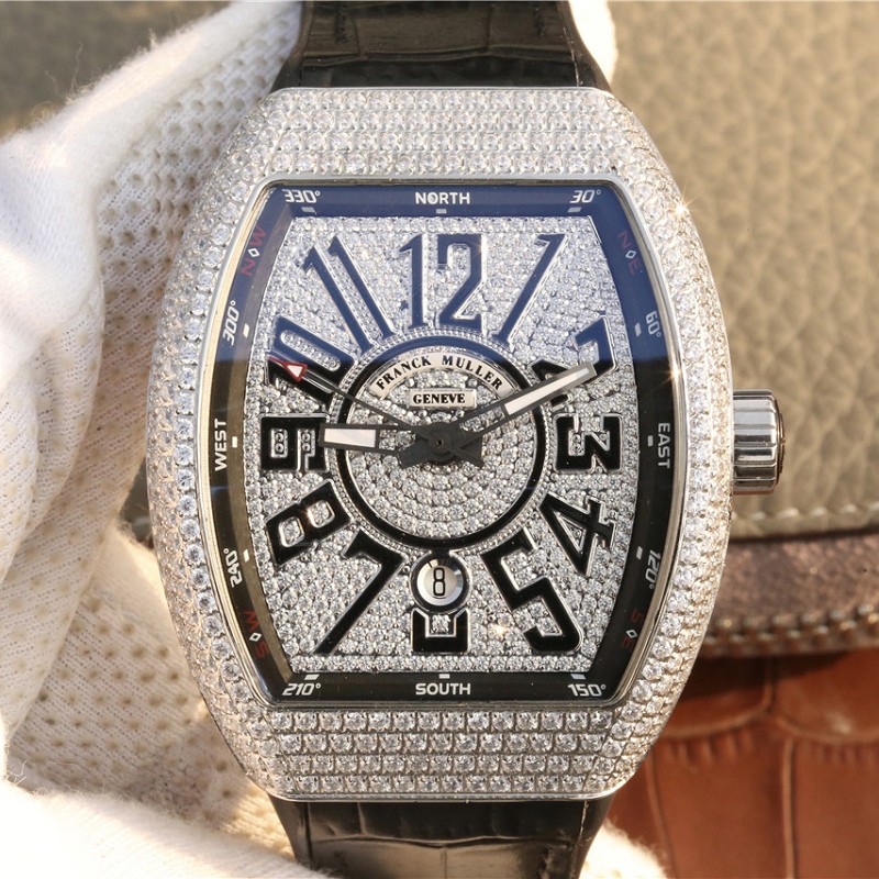 法兰穆仿品 高仿法穆兰vanguard系列v45白金镶钻 男士手表