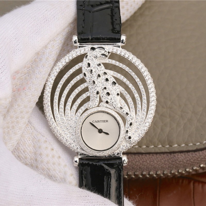 卡地亚仿表 高仿卡地亚925纯银+铂金打造豹系列PANTHÈRE ROYALE猎豹装饰腕表腕表