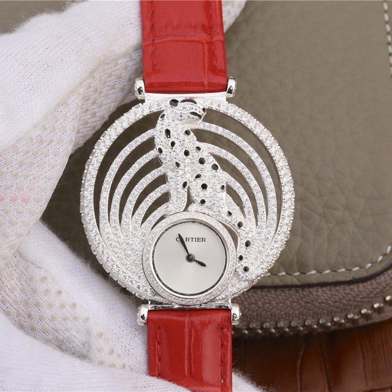 卡地亚高仿表 高仿复刻卡地亚925纯银+铂金打造猎豹装饰腕表